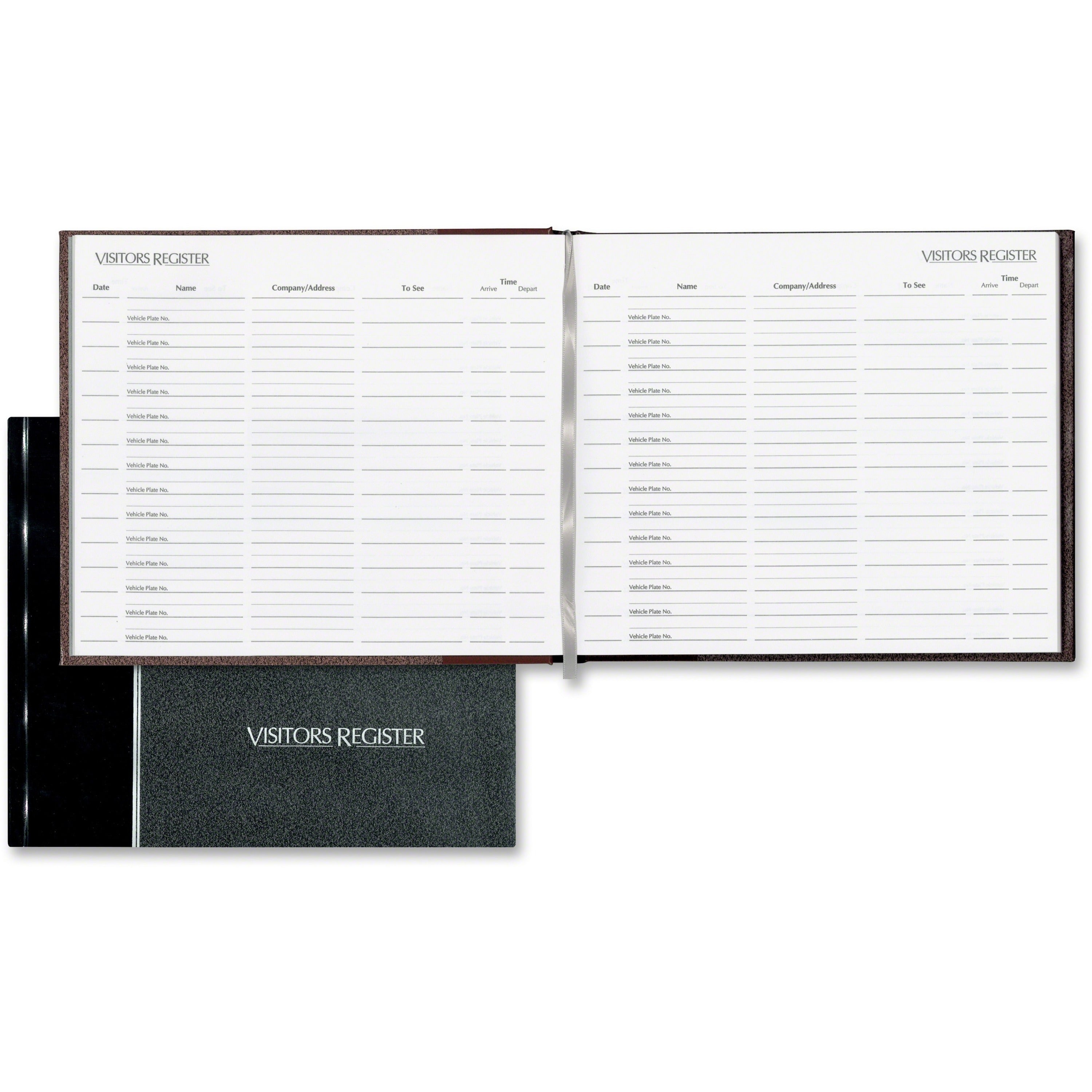 National Visitor's Register Book - 125 Sheet(s) - Sewn Bound - 8.50" x 9.12" Sheet Size - White Sheet(s) - Black Cover - Recycled - 1 Each