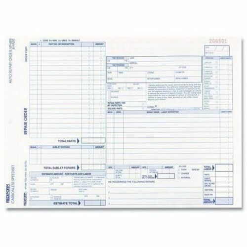 Rediform 4P489 Polypack Auto Repair Order Form - 4 Part - Carbonless Copy - 8.50" x 11" Form Size - 50 Set