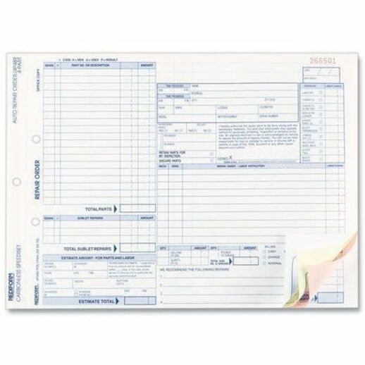 Rediform 4P489 Polypack Auto Repair Order Form - 4 Part - Carbonless Copy - 8.50" x 11" Form Size - 50 Set