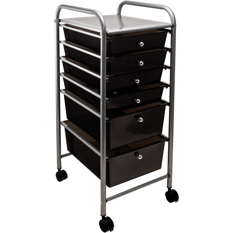 Advantus 6-Drawer Organizer - 6 Drawer - 4 Casters - 32" Width x 15.25" Depth x 13" Height - Chrome Metal Frame - 1 Each
