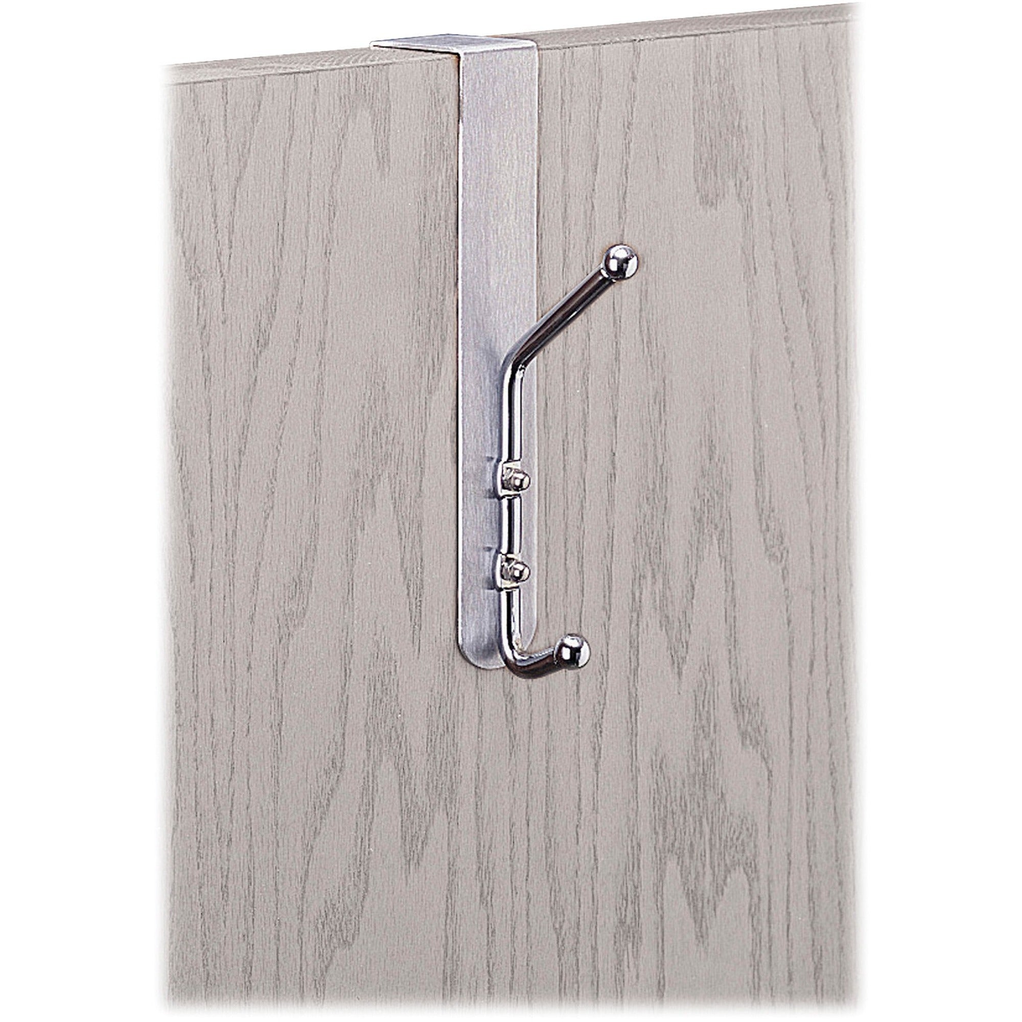 Safco Over-The-Door Coat Hook - 2 Hooks - 10 lb (4.54 kg) Capacity - 8.5" Height x 1.5" Width - 3" Size - for Garment - Steel - Silver - 1 Each