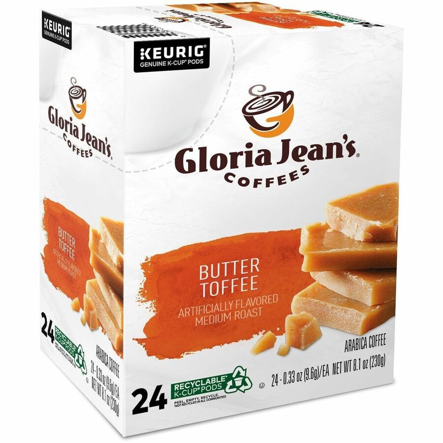 Gloria Jean's K-Cup, Pod Butter Toffee, Keurig Single-Serve K-Cup Pods, Medium Roast Coffee, 24 Count - Compatible with Keurig Brewer - Regular - Medium - K-Cup, Pod - Butter - Kosher - 24 / Box