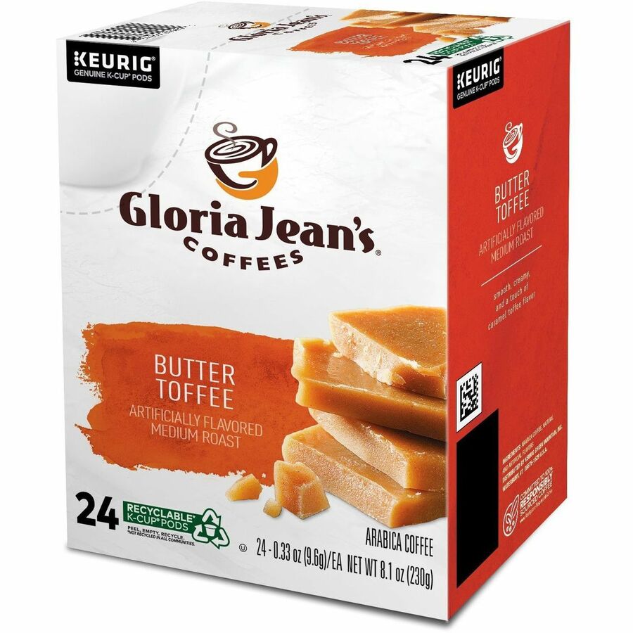 Gloria Jean's K-Cup, Pod Butter Toffee, Keurig Single-Serve K-Cup Pods, Medium Roast Coffee, 24 Count - Compatible with Keurig Brewer - Regular - Medium - K-Cup, Pod - Butter - Kosher - 24 / Box