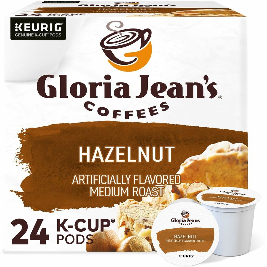 Gloria Jean's K-Cup, Pod Hazelnut Keurig Single-Serve K-Cup Pods, Medium Roast Coffee, 24 Count - Compatible with Keurig Brewer - Regular - Medium - K-Cup, Pod - Hazelnut - Kosher - 24 / Box