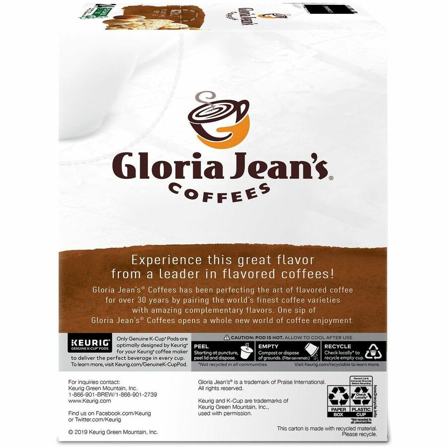 Gloria Jean's K-Cup, Pod Hazelnut Keurig Single-Serve K-Cup Pods, Medium Roast Coffee, 24 Count - Compatible with Keurig Brewer - Regular - Medium - K-Cup, Pod - Hazelnut - Kosher - 24 / Box