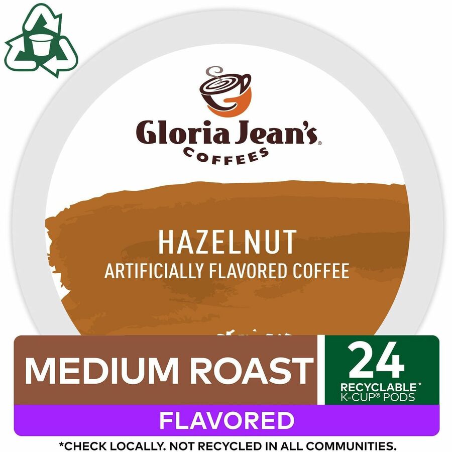 Gloria Jean's K-Cup, Pod Hazelnut Keurig Single-Serve K-Cup Pods, Medium Roast Coffee, 24 Count - Compatible with Keurig Brewer - Regular - Medium - K-Cup, Pod - Hazelnut - Kosher - 24 / Box