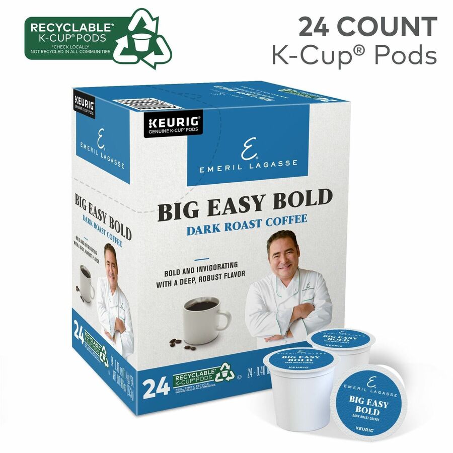 Emeril's K-Cup, Pod Big Easy Bold Coffee - Compatible with Keurig Brewer - Regular - Dark - K-Cup, Pod - Roasted - Kosher - 24 / Box