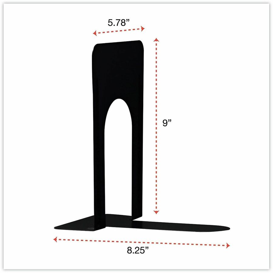 Universal Bookend - 9" Height x 5.88" Width x 8.25" Depth - Non-skid Base, Rounded Corner - Enamel - Black - Steel, Metal - 1 Pair