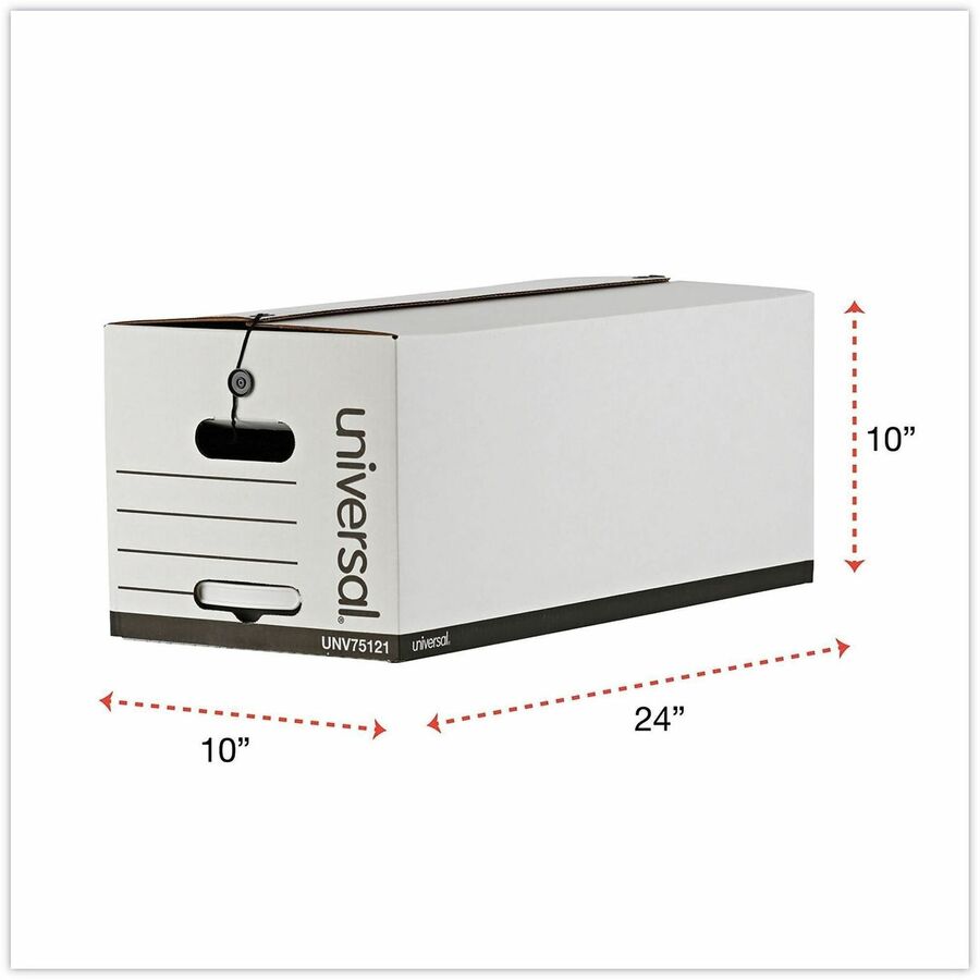 Universal Deluxe Quick Set-up String-and-Button Boxes, Letter Files, White, 12/Carton - Internal Dimensions: 12" Width x 24" Depth x 10" Height - Media Size Supported: Letter - Flap, String/Button Closure - Medium Duty - Stackable - Corrugated Fiberboa...