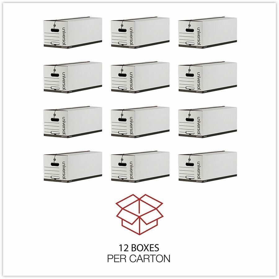 Universal Deluxe Quick Set-up String-and-Button Boxes, Letter Files, White, 12/Carton - Internal Dimensions: 12" Width x 24" Depth x 10" Height - Media Size Supported: Letter - Flap, String/Button Closure - Medium Duty - Stackable - Corrugated Fiberboa...