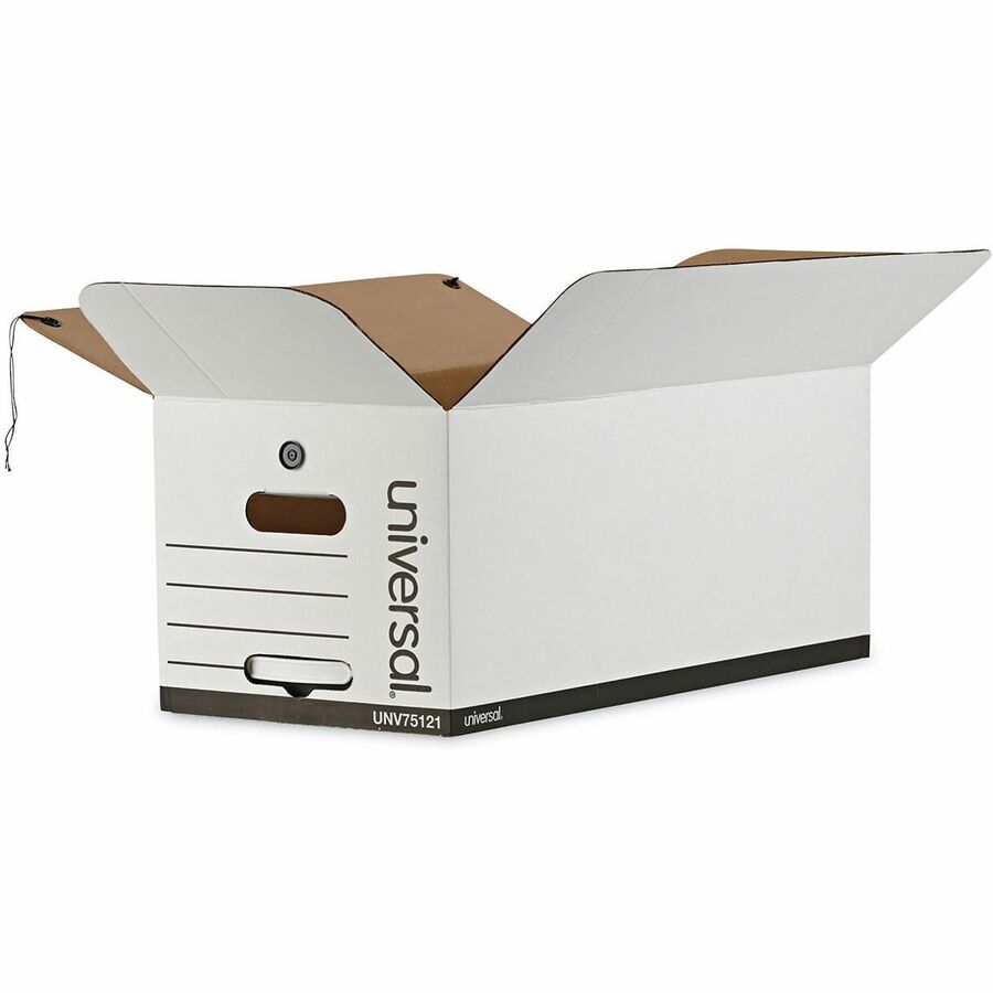Universal Deluxe Quick Set-up String-and-Button Boxes, Letter Files, White, 12/Carton - Internal Dimensions: 12" Width x 24" Depth x 10" Height - Media Size Supported: Letter - Flap, String/Button Closure - Medium Duty - Stackable - Corrugated Fiberboa...