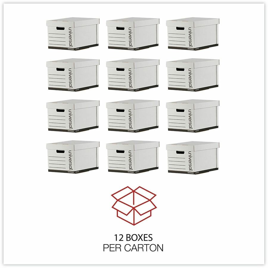 Universal Storage Case - Internal Dimensions: 12" Width x 15" Depth x 10.25" Height - Media Size Supported: Letter, Legal - Lift-off Closure - Heavy Duty - Stackable - Corrugated Fiberboard - White - For Box File - 12 / Carton