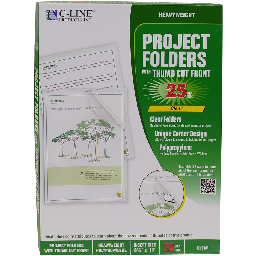 C-Line Letter Project File - 8 1/2" x 11" - 100 Sheets Capacity - Polypropylene - Clear - Acid-free, Non-toxic, PVC-free, Heavyweight, Thumb Cut, Archival-safe - 25 / Box