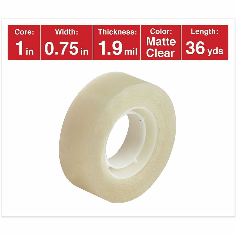 Universal Invisible Tape, 1" Core, 0.75" x 36 yds, Clear - 36 yd Length x 0.75" Width x 2 mil Thickness - 1" Core - Matte - Clear - Acrylic - Plastic Backing - 1 Roll