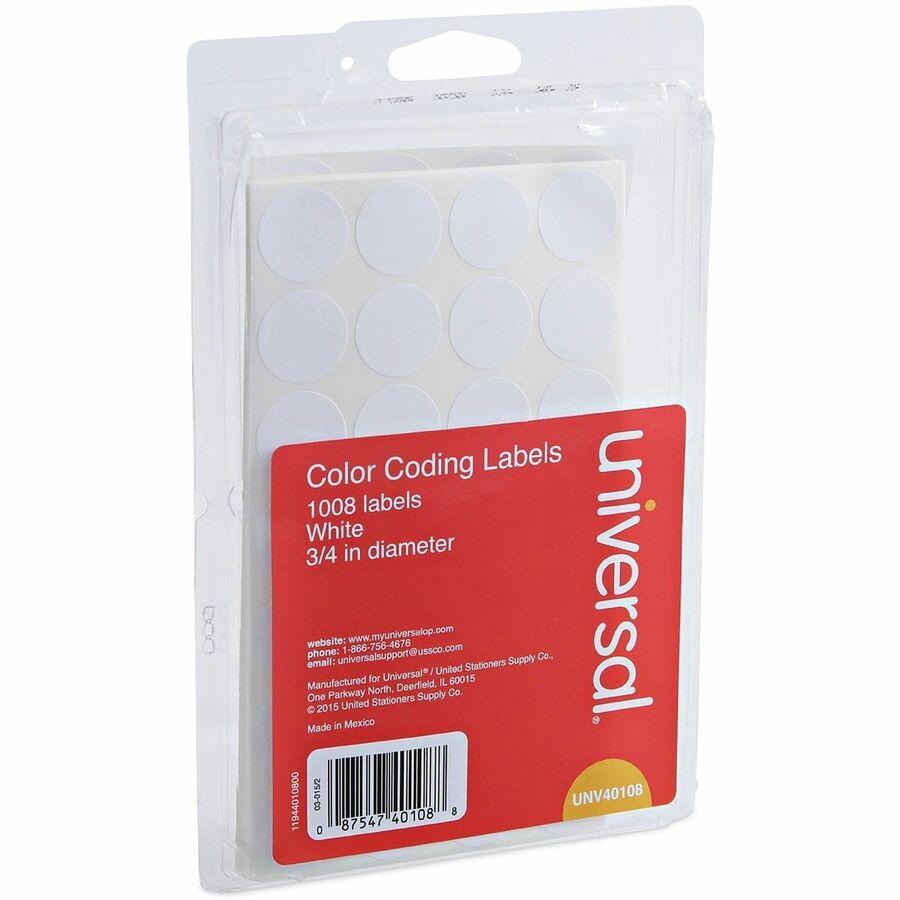 Universal Self Adhesive Permanent Label - - HeightPermanent Adhesive - Circle - White - 1000 / Pack