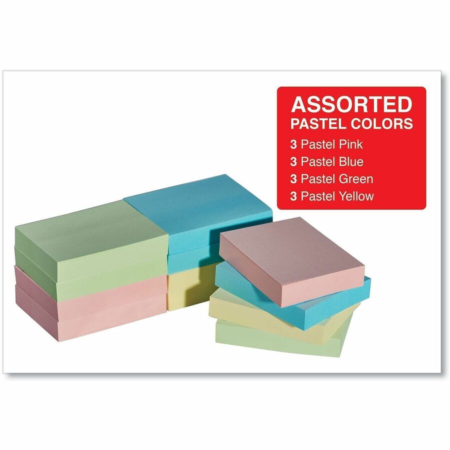Universal Note Pad - 100 x Assorted Pastel - 1 1/2" Flag/Note Width x 2" Flag/Note Length - Rectangle - 100 Sheets per Pad - Assorted Pastel - Self-stick, Residue-free - 12 / Pack