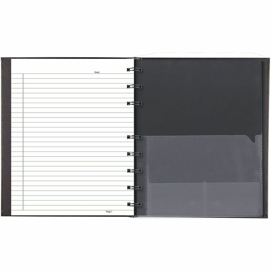 Blueline NotePro Ruled Notebook - Julian Dates - Daily - 7:00 AM to 8:00 PM - Half-hourly - 7 5/8" x 9 1/2" Sheet Size - Twin Wire - White - Paper - Black Cover - Micro Perforated, Index Sheet, Tabbed, Pocket, Hard Cover - 1 Each