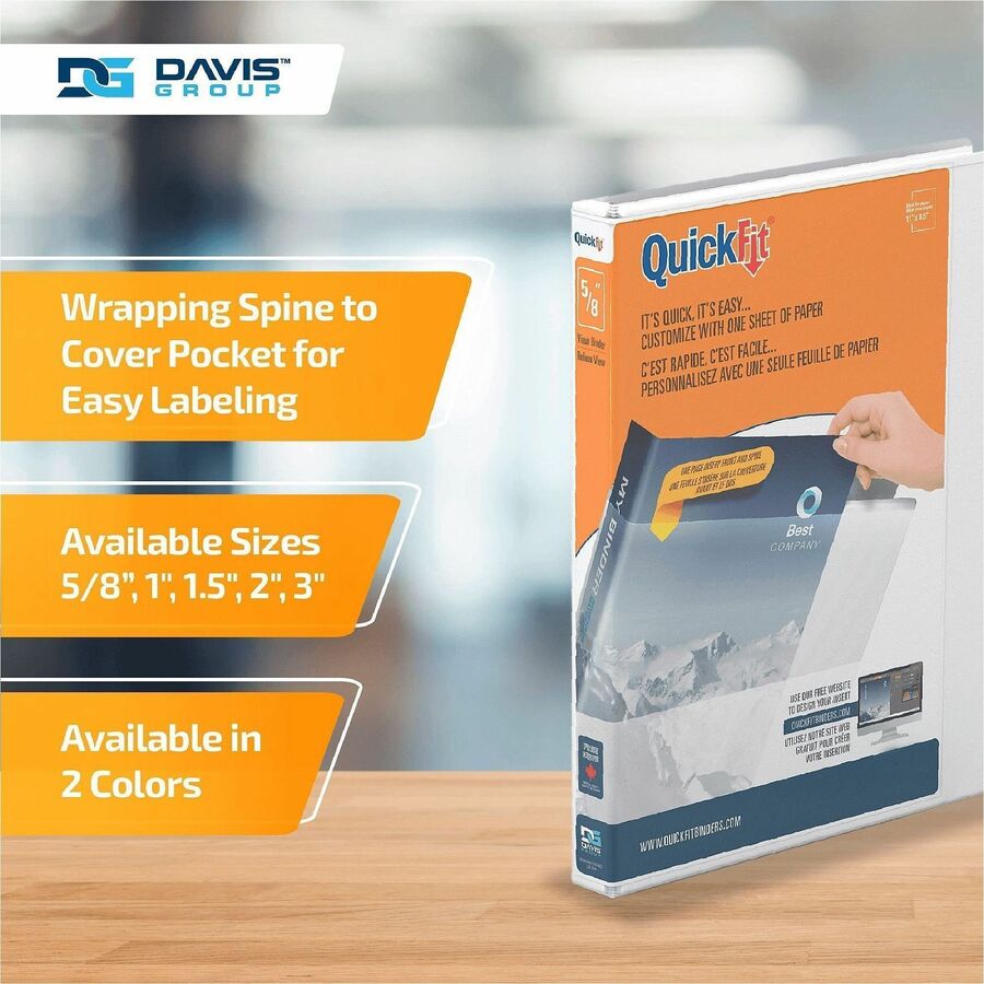QuickFit Clear-View Binder, 3-Ring Binder, Round Ring, 5/8 Inch, White - 5/8" Binder Capacity - Letter - 8 1/2" x 11" Sheet Size - 100 Sheet Capacity - 3 x 0.63" Ring(s) - Fastener(s): Round Ring - Pocket(s): Internal - Polypropylene - White - Recycled...