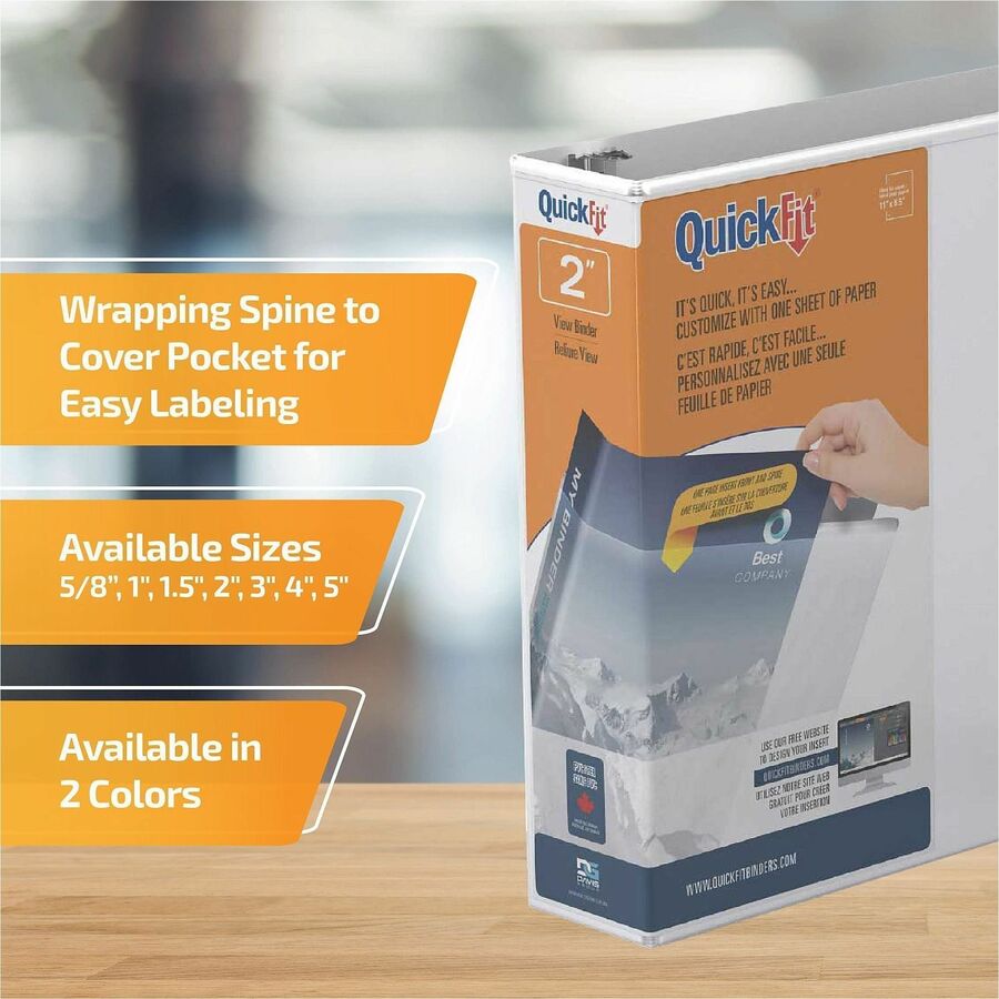 QuickFit View Binder, 3-Ring Binder, Angle D Ring, 2 Inch, White - 2" Binder Capacity - Letter - 8 1/2" x 11" Sheet Size - 500 Sheet Capacity - 3 x 2" Ring(s) - Fastener(s): D-Ring - Polypropylene - White - Recycled - Clear Overlay - 1 Each
