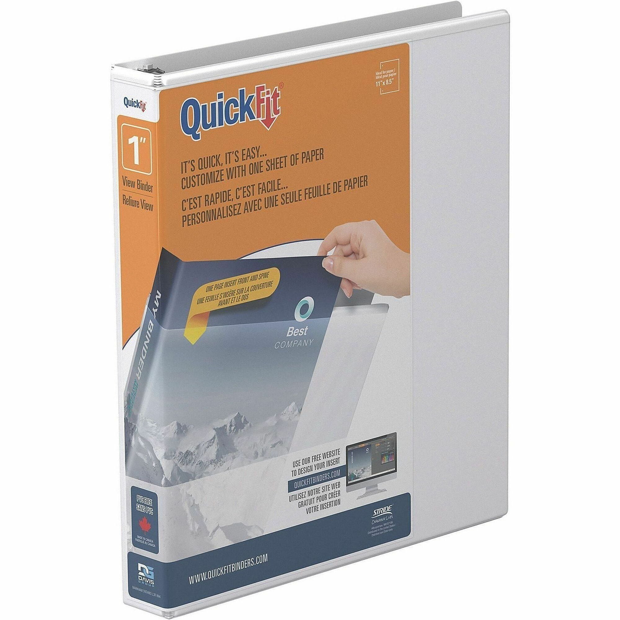 QuickFit Clear-View Binder, 3-Ring Binder, Round Ring, 1 Inch, White - 1" Binder Capacity - Letter - 8 1/2" x 11" Sheet Size - 200 Sheet Capacity - 3 x 1" Ring(s) - Fastener(s): Round Ring - Pocket(s): Internal - Polypropylene - White - Recycled - Easy...