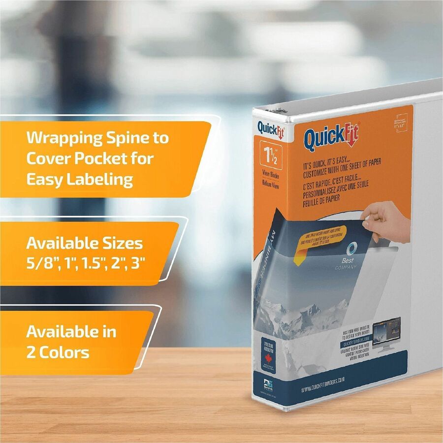 QuickFit Clear-View Binder, 3-Ring Binder, Round Ring, 1.5 Inch, White - 1 1/2" Binder Capacity - Letter - 8 1/2" x 11" Sheet Size - 275 Sheet Capacity - 3 x 1.50" Ring(s) - Fastener(s): Round Ring - Pocket(s): Internal - Polypropylene - White - Recycl...