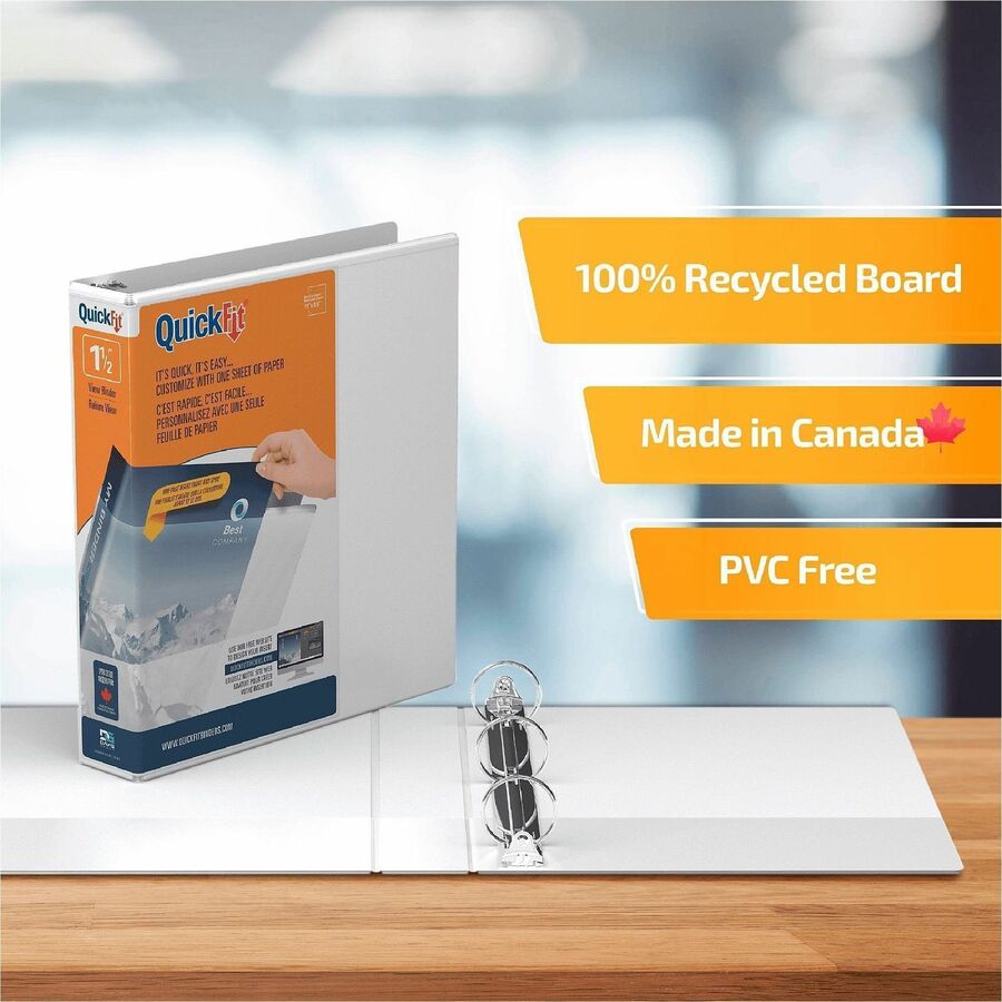 QuickFit Clear-View Binder, 3-Ring Binder, Round Ring, 1.5 Inch, White - 1 1/2" Binder Capacity - Letter - 8 1/2" x 11" Sheet Size - 275 Sheet Capacity - 3 x 1.50" Ring(s) - Fastener(s): Round Ring - Pocket(s): Internal - Polypropylene - White - Recycl...