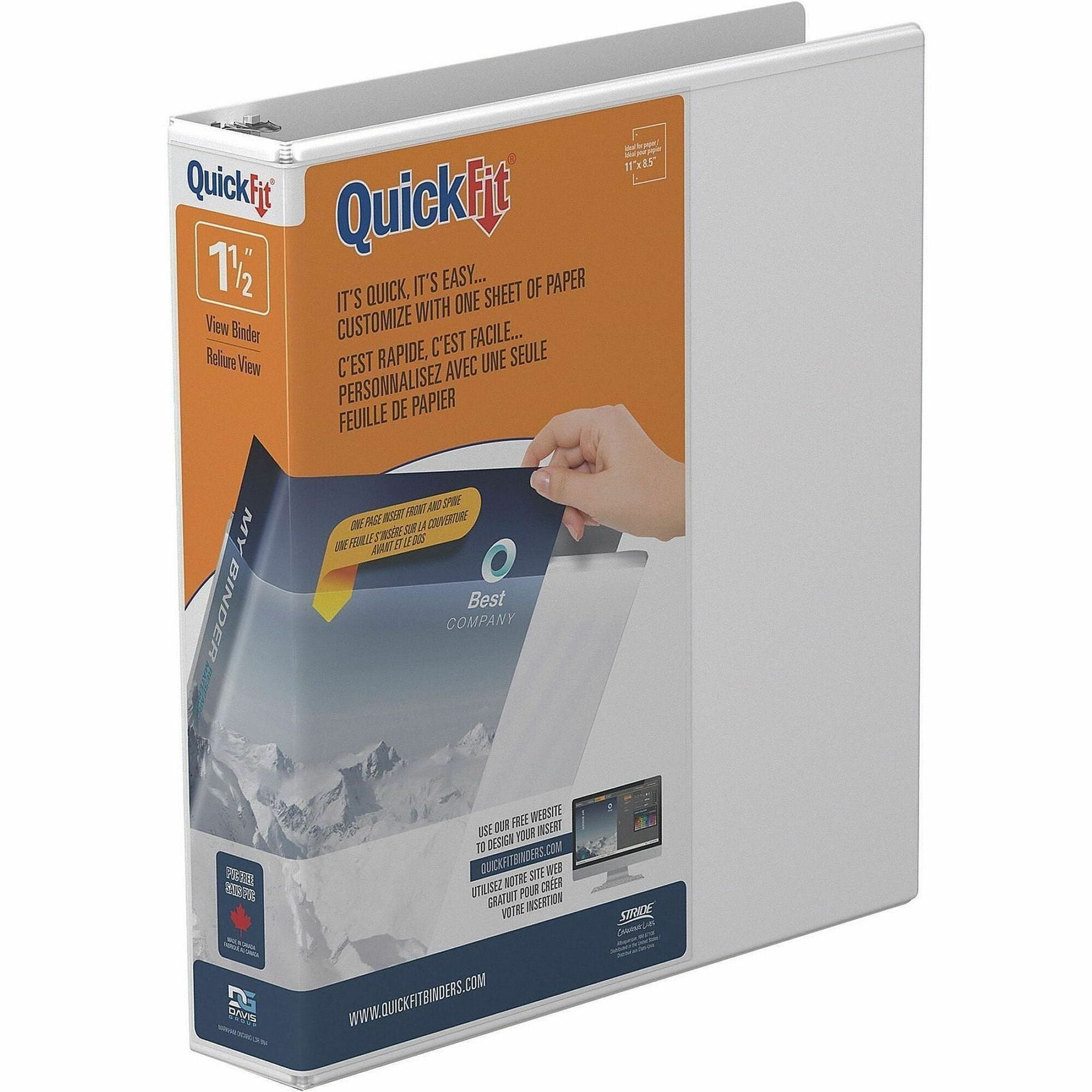 QuickFit Clear-View Binder, 3-Ring Binder, Round Ring, 1.5 Inch, White - 1 1/2" Binder Capacity - Letter - 8 1/2" x 11" Sheet Size - 275 Sheet Capacity - 3 x 1.50" Ring(s) - Fastener(s): Round Ring - Pocket(s): Internal - Polypropylene - White - Recycl...