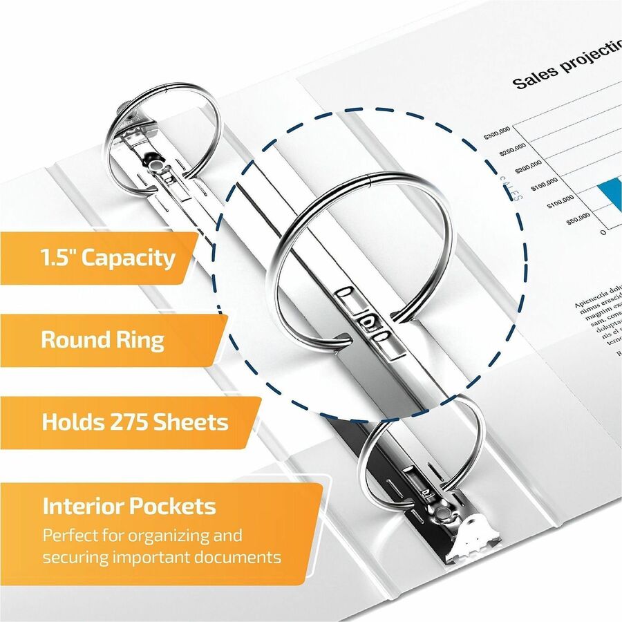 QuickFit Clear-View Binder, 3-Ring Binder, Round Ring, 1.5 Inch, White - 1 1/2" Binder Capacity - Letter - 8 1/2" x 11" Sheet Size - 275 Sheet Capacity - 3 x 1.50" Ring(s) - Fastener(s): Round Ring - Pocket(s): Internal - Polypropylene - White - Recycl...