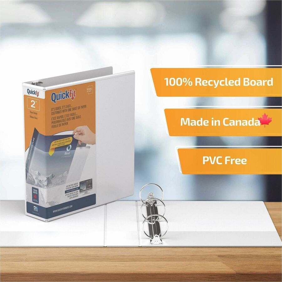 QuickFit Clear-View Binder, 3-Ring Binder, Round Ring, 2 Inch, White - 2" Binder Capacity - Letter - 8 1/2" x 11" Sheet Size - 400 Sheet Capacity - 3 x 2" Ring(s) - Fastener(s): Round Ring - Pocket(s): Internal - Polypropylene - White - Recycled - Easy...