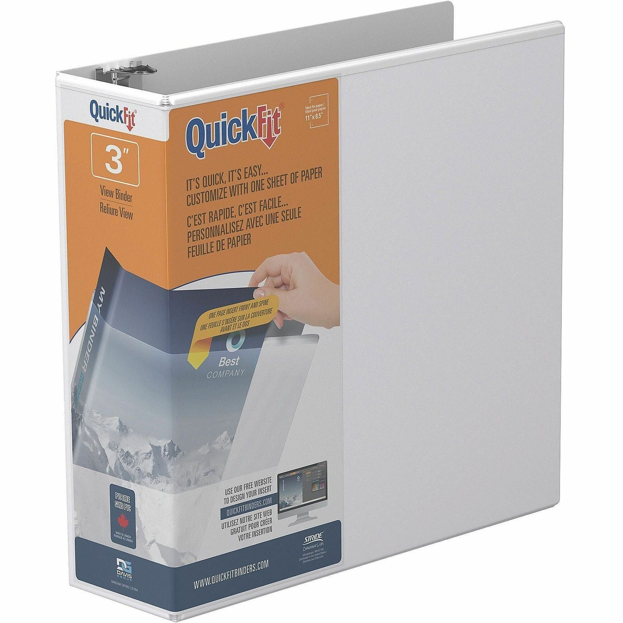 QuickFit Clear-View Binder, 3-Ring Binder, Round Ring, 3 Inch, White - 3" Binder Capacity - Letter - 8 1/2" x 11" Sheet Size - 600 Sheet Capacity - 3 x 3" Ring(s) - Fastener(s): Round Ring - Pocket(s): Internal - Polypropylene - White - Recycled - Easy...