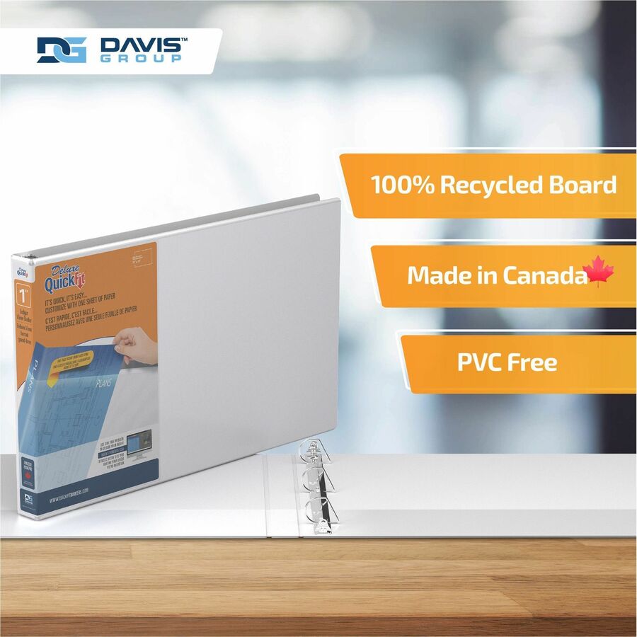 QuickFit Heavy-Duty Landscape 3-Ring Binder, D-Ring, View Binder, 1 Inch, White - 1" Binder Capacity - 11" x 17" Sheet Size - 225 Sheet Capacity - 3 x 1" Ring(s) - Fastener(s): D-Ring - Polypropylene - White - Recycled - Durable, Antimicrobial, Locking...