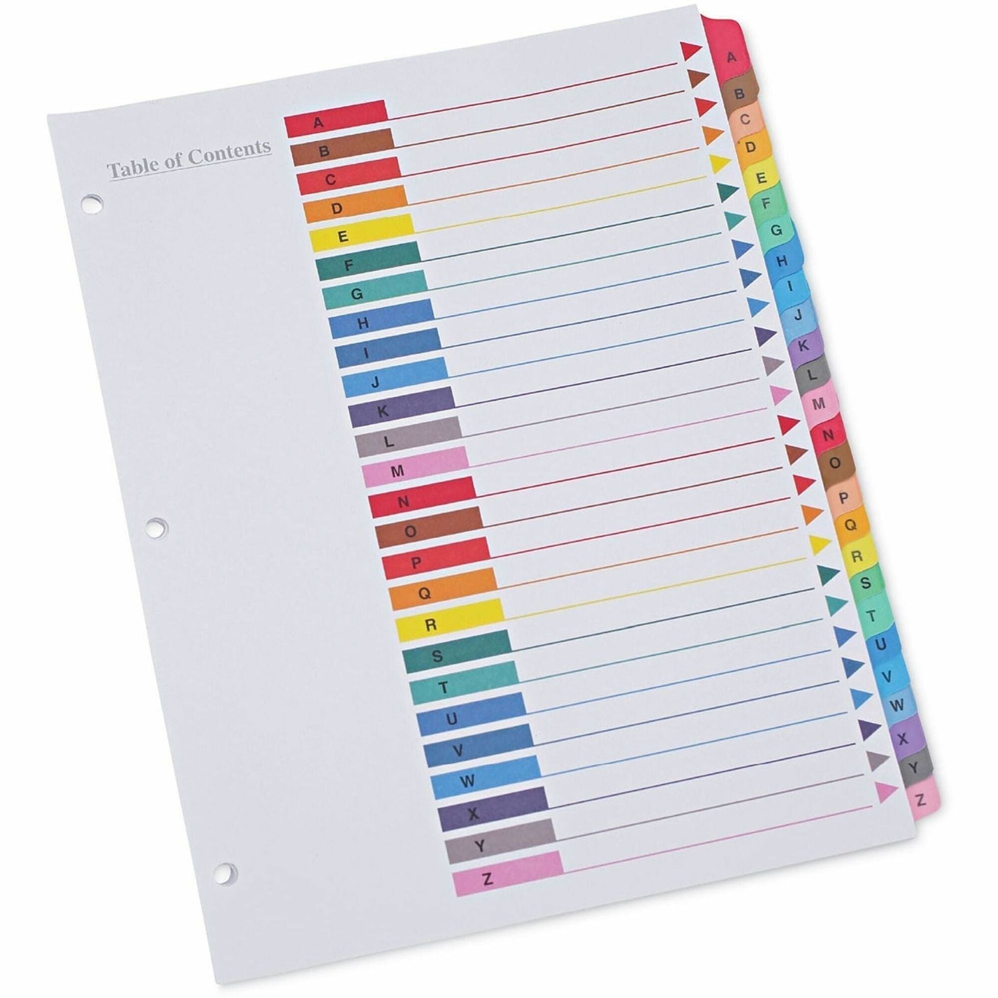 Universal Index Divider - 26 Printed Side Tab(s) - Character - A-Z - 8.5" Divider Width x 11" Divider Length - Letter - 3 Hole Punched - White Paper Divider - Assorted Paper Tab(s) - 30% Recycled - Double-sided, Mylar Reinforced Edge, Laminated Tab - 1...