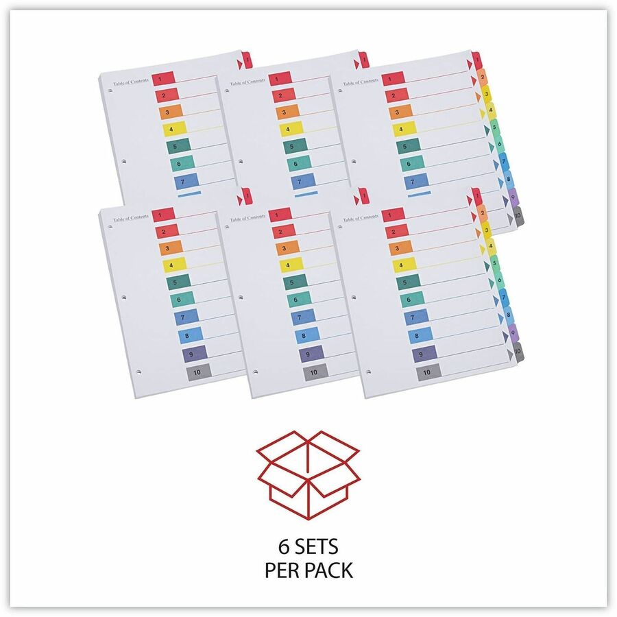 Universal Index Divider - 10 Printed Side Tab(s) - Digit - 1-10, Table of Contents - 8.5" Divider Width x 11" Divider Length - Letter - 3 Hole Punched - White Paper Divider - Assorted Paper Tab(s) - 30% Recycled - Double-sided, Mylar Reinforced Edge, L...
