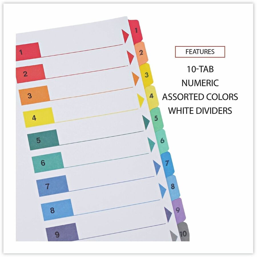 Universal Index Divider - 10 Printed Side Tab(s) - Digit - 1-10, Table of Contents - 8.5" Divider Width x 11" Divider Length - Letter - 3 Hole Punched - White Paper Divider - Assorted Paper Tab(s) - 30% Recycled - Double-sided, Mylar Reinforced Edge, L...