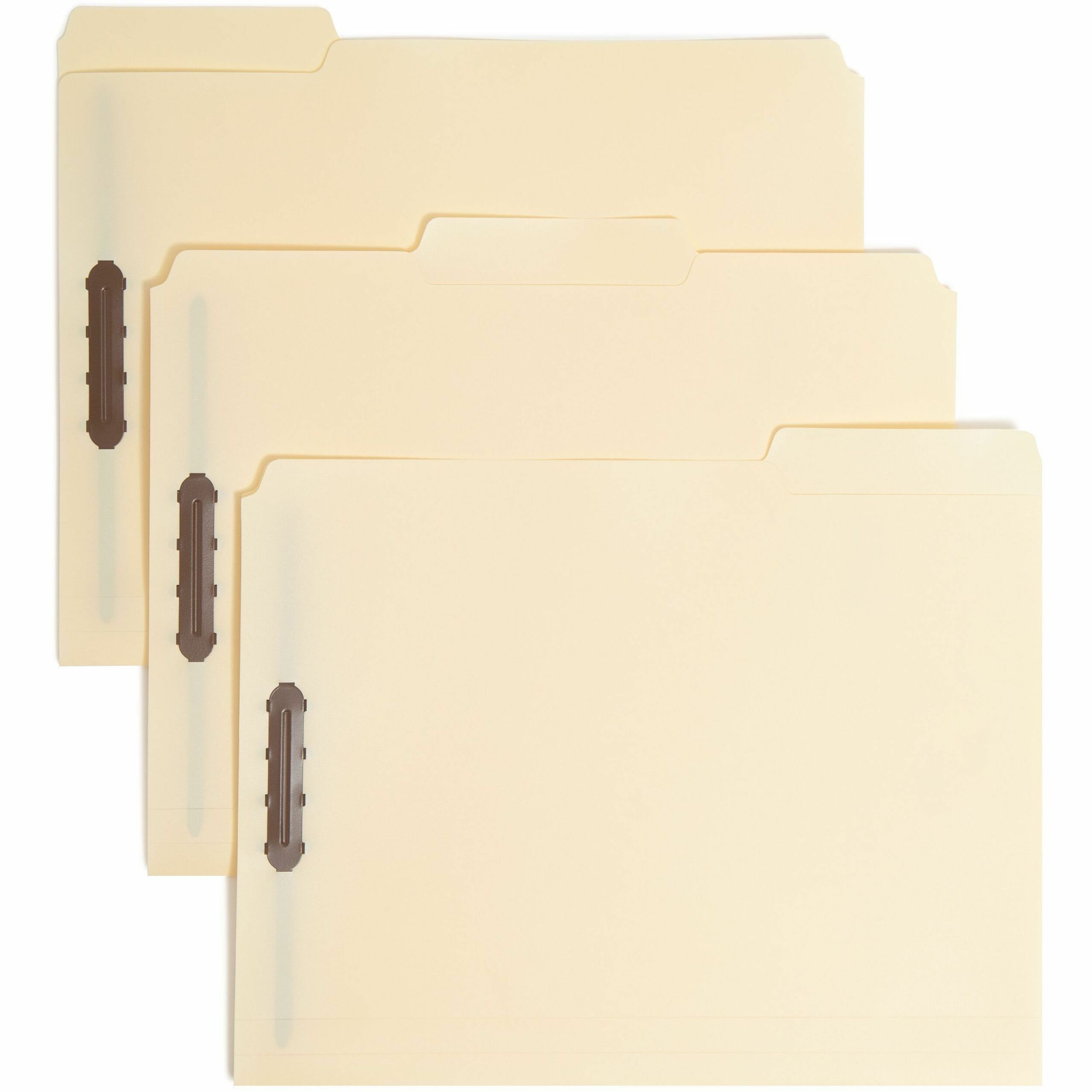 Smead 1/3 Tab Cut Letter Fastener Folder - 8 1/2" x 11" - 3/4" Expansion - 2 x 2K Fastener(s) - 2" Fastener Capacity - Assorted Tab Position - Polypropylene - Manila - 0% Recycled - 24/Box - 5 / Carton