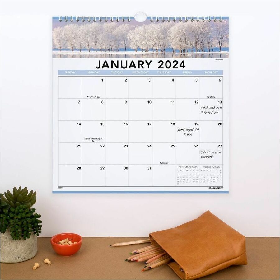 At-A-Glance 2026 Landscape Monthly Wall Calendar, Medium, 12" x 12" - Medium - Monthly - 12 Month - January 2026 to December 2026 - 1 Month Single Page Layout - 12" x 12" Sheet Size - White Sheet - Wire Bound - Paper - Date Indicator, Hanging Loop, Ble...