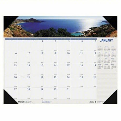 House of Doolittle EarthScapes Coastlines Desk Pad - Julian Dates - Monthly - 1 Month Single Page Layout - 18 1/2" x 13" Sheet Size - 2" x 2.66" Block - Desk Pad - White - Paper, Leatherette, Chipboard - Notepad, Reference Calendar, Reinforced - 1 Each