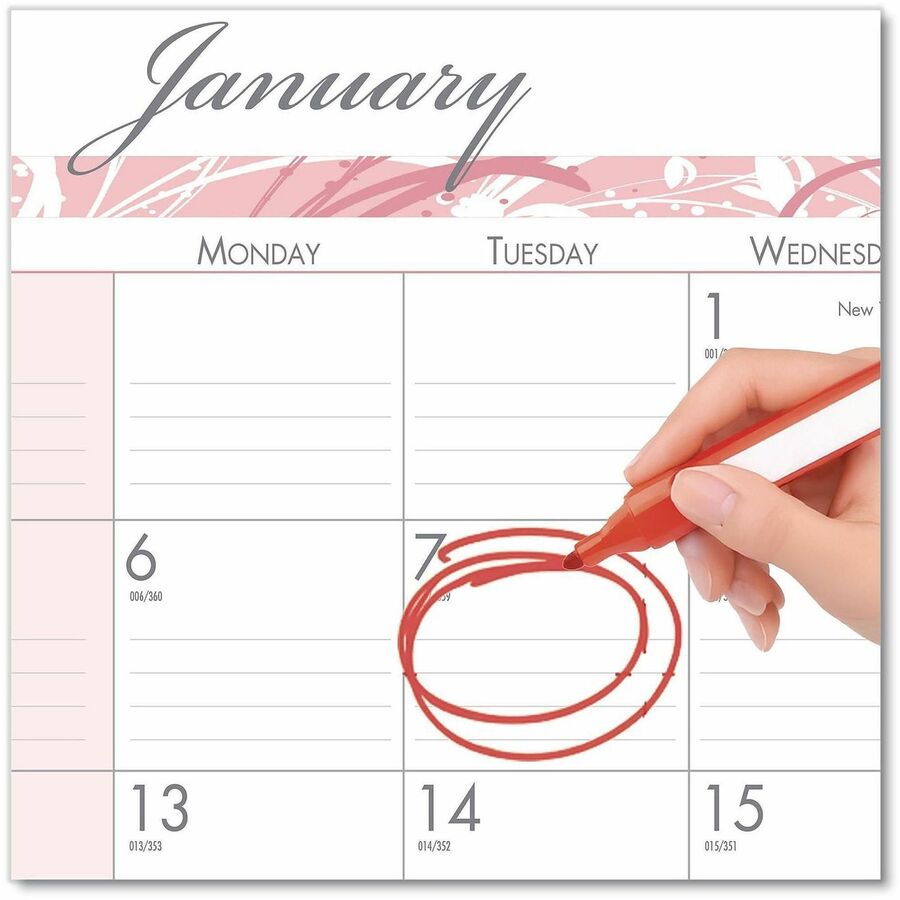 House of Doolittle Breast Cancer Awareness Compact Desk Pad - Julian Dates - Monthly - 12 Month - January 2026 to December 2026 - 1 Month Single Page Layout - 18 1/2" x 13" Sheet Size - 2.12" x 1.75" Block - Desk Pad - Pink - Paper, Vinyl - Notepad, Re...