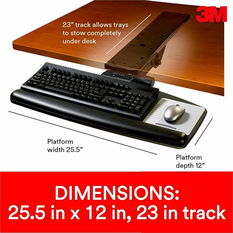 3M AKT170LE Adjustable Keyboard Tray - 23" Height x 26.5" Width x 8" Depth - 1