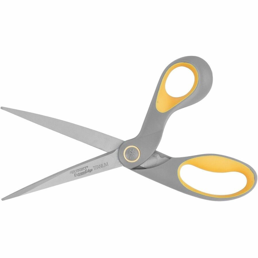 Acme United ExtremEdge Adjustable Tension Titanium Bonded Scissors, 9" Bent, Gray - 4.50" Cutting Length - 9" Overall Length - Bent-left/right - Titanium - Round Tip - Gray/Yellow - 1 Each