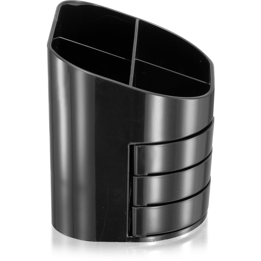 Officemate 2200 Series Double Supply Organizer with 11 Compartments, Black - 11 Compartment(s) - 4.5" Height x 5" Width x 3.8" Depth - Desktop - Non-skid Base - Black - Plastic - 1 Each