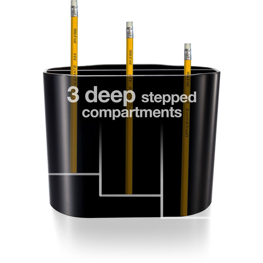 Officemate 2200 Series Double Supply Organizer with 11 Compartments, Black - 11 Compartment(s) - 4.5" Height x 5" Width x 3.8" Depth - Desktop - Non-skid Base - Black - Plastic - 1 Each