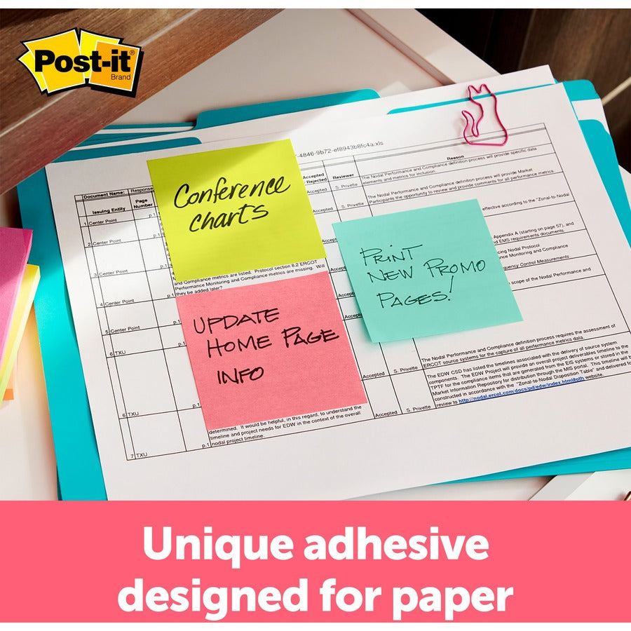 Post-it® Notes Original Notepads - Canary Yellow and Poptimistic Color Collection - 1400 - 3" Flag/Note Width x 3" Flag/Note Length - Square - 100 Sheets per Pad - Unruled - Poppy, Neon Orange, Aqua Wave Blue, Yellow - Paper - Repositionable, Self-...