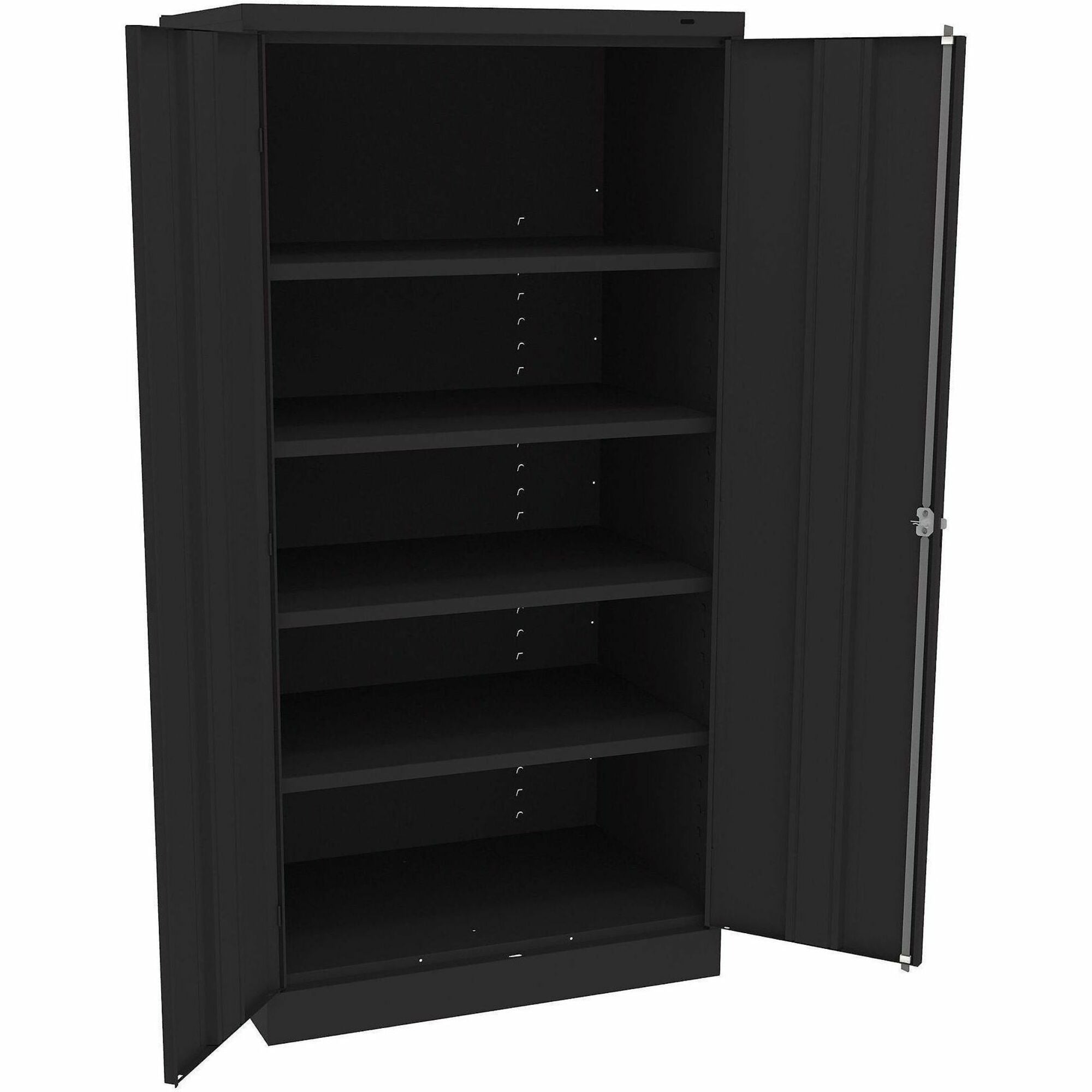 Tennsco Standard Black Storage Cabinet - 36" Width x 24" Depth x 72" Height - 5 x Shelf(ves) - 2 x Standard Door(s) - Heavy Duty, Adjustable Shelf, Locking Door, Hinged Door, Reinforced, Carrying Handle, Durable - Black - Powder Coated - Steel - Recycled