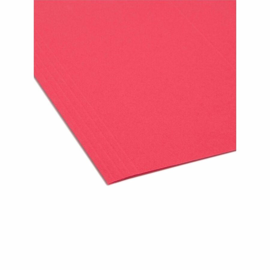 Smead TUFF 1/3 Tab Cut Letter Recycled Hanging Folder - 8 1/2" x 11" - Top Tab Location - Assorted Tab Position - 11 pt. - Plastic - Red - 10% Recycled - 1 / Pack