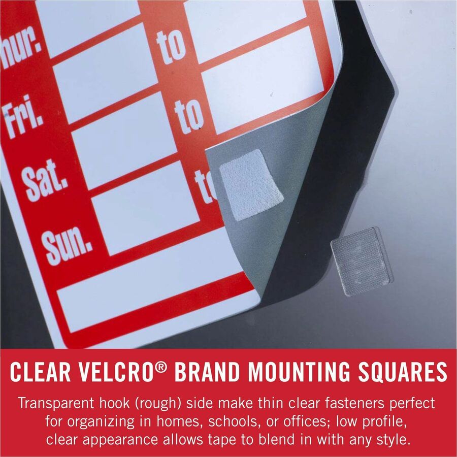 VELCRO® Thin Clear Fasteners 7/8in Squares Clear 12 ct - Clear - Water Resistant - For Indoor, Outdoor, Card, Crafting, Scrapbooking, Project, Glass, Plastic, Classroom, Office, Home, ... Carton - 12 Carton