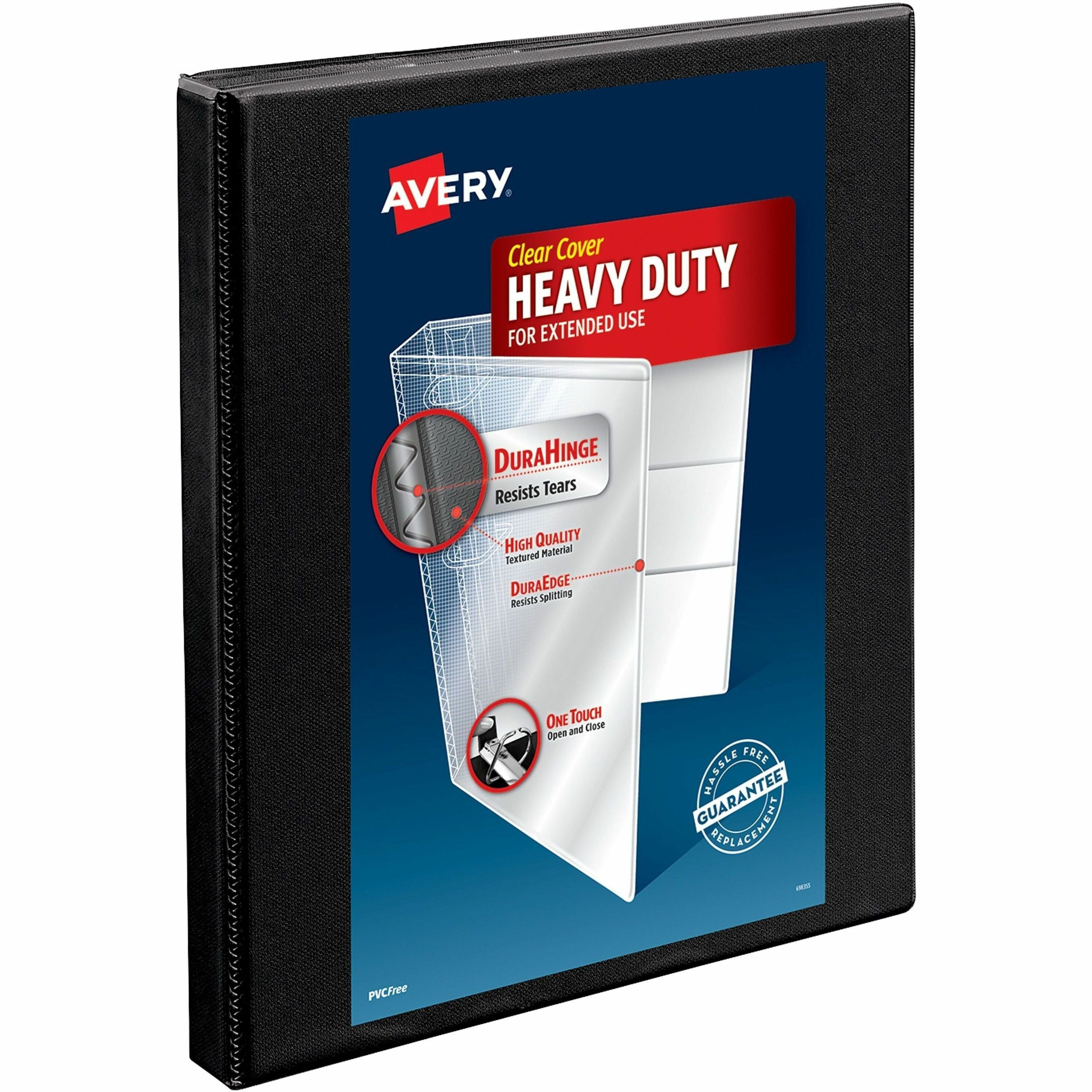 Avery Heavy-Duty View Binder, 0.5" Slant Rings, Black (05233) - Avery® Nonstick Heavy-Duty View 3 Ring Binder, 0.5" Slant Rings, 1 Black Binder (05233)