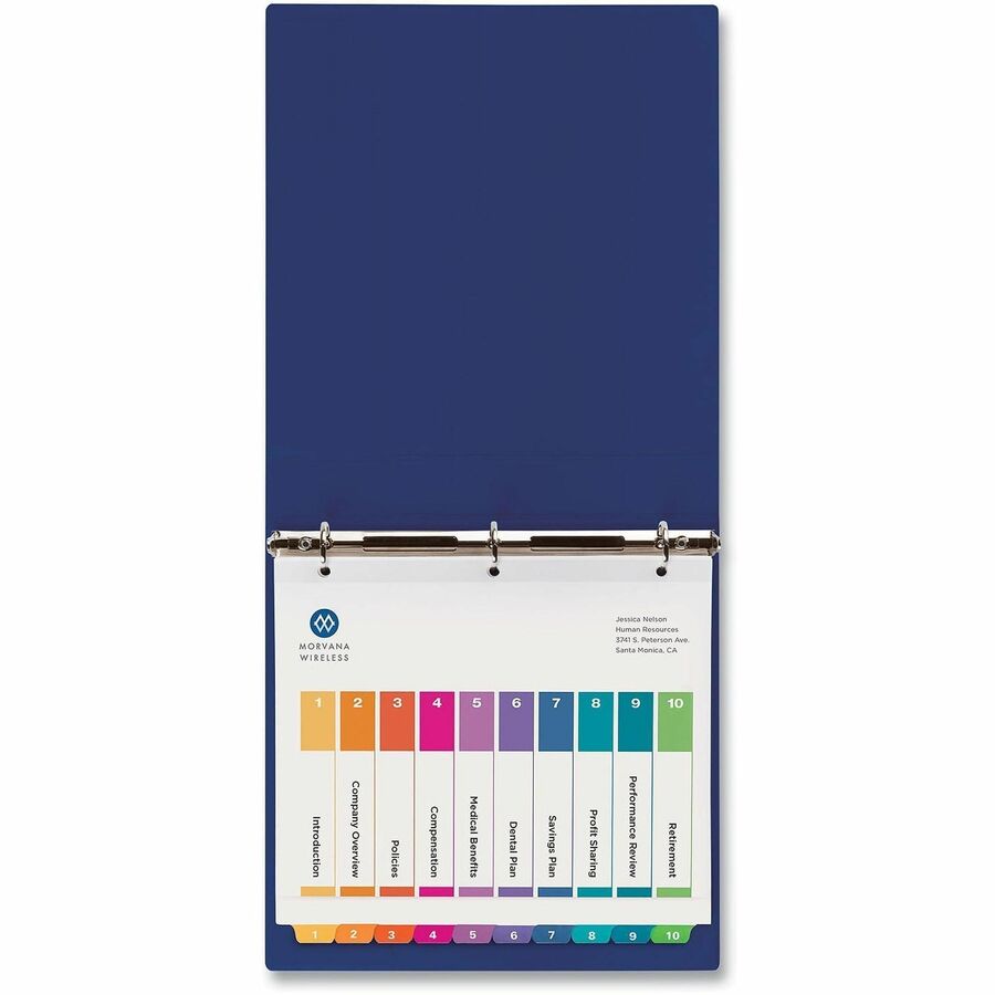 Avery Extra-Wide Dividers, 10 Tabs, Ready Index (11165) - 10 x Divider(s) - 10 Tab(s) - Digit - 1-10, Table of Contents - 10 Tab(s)/Set - 9.3" Divider Width x 11" Divider Length - 3 Hole Punched - White Paper Divider - Multicolor Paper Tab(s) - Printab...