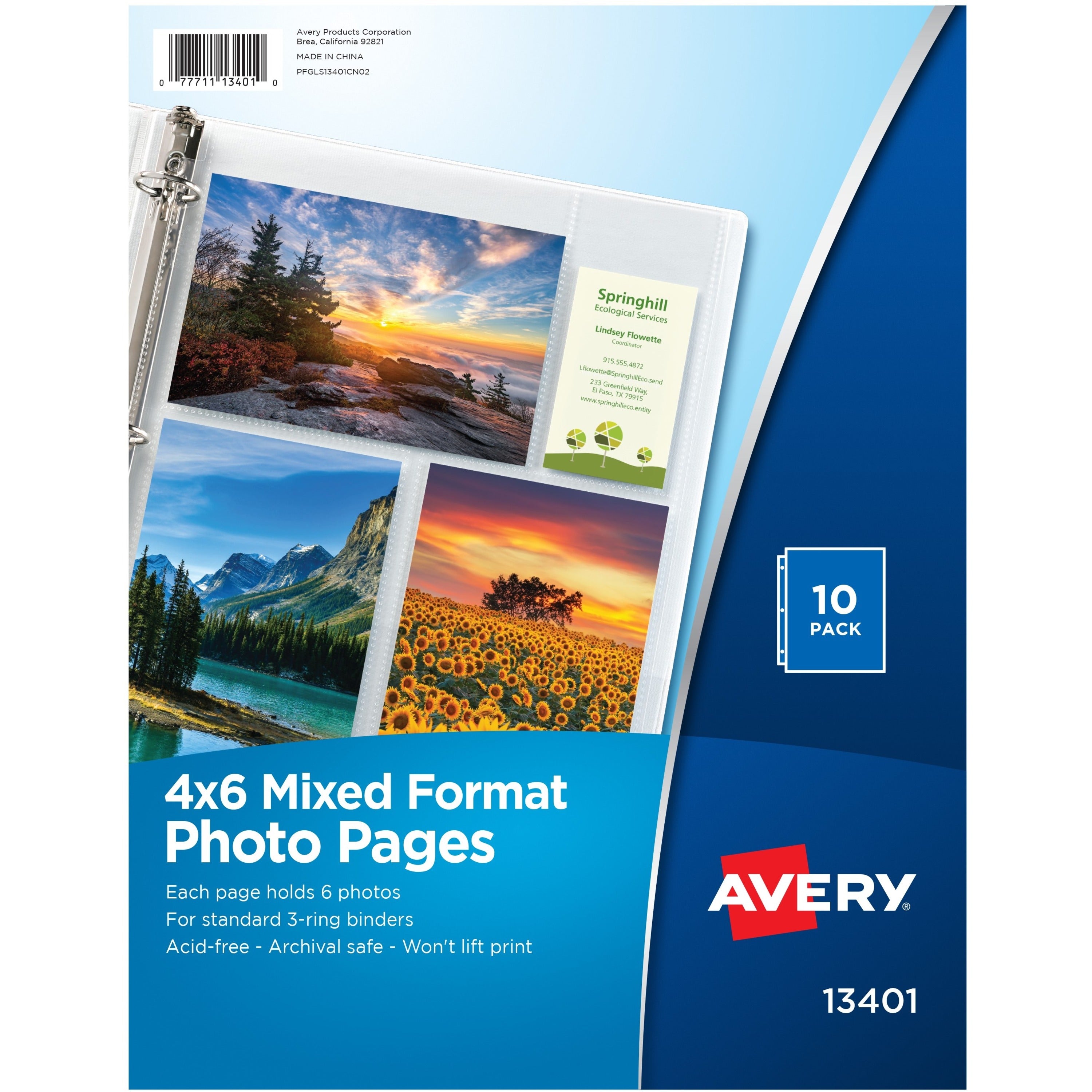 Avery® Clear Mixed Format Photo Album Pages, 10ct (13401) - 4" Width x 6" Length - 3-ring Binding