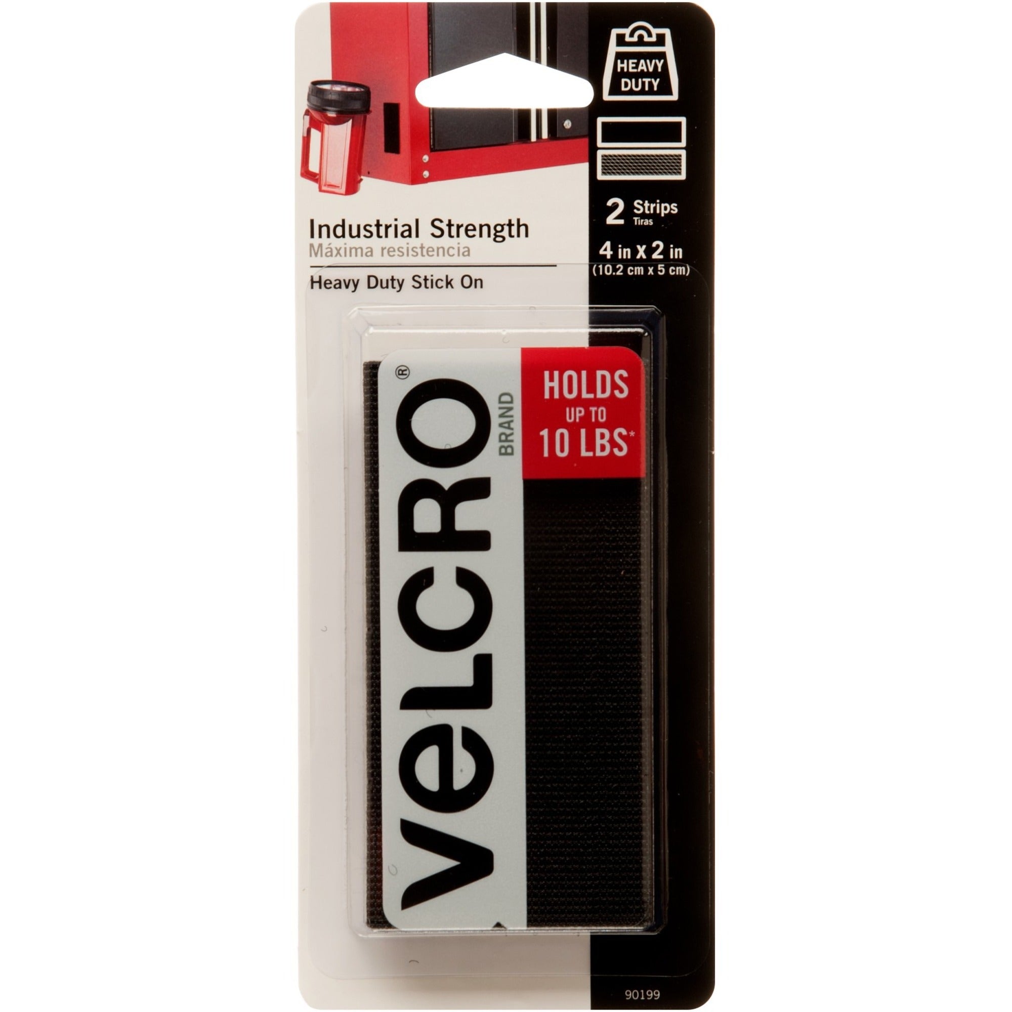 VELCRO® 90199 Heavy Duty Industrial Strength - 4" Length x 2" Width - Black - For Plastic, Multi Surface - 2 / Carton